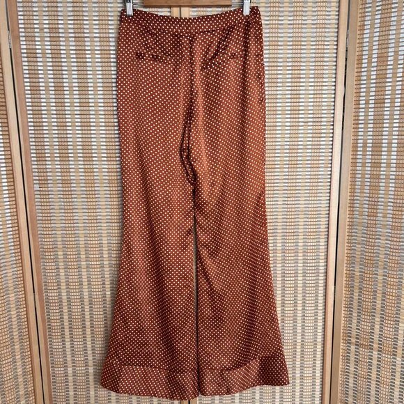 Lucca copper brown and white polka dot wide leg satin trousers - Picture 4 of 6